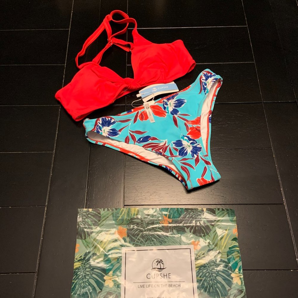Swimwear - Cupshe BIKINI - Red top, blue floral print bottom - NWT - from CUPSHE